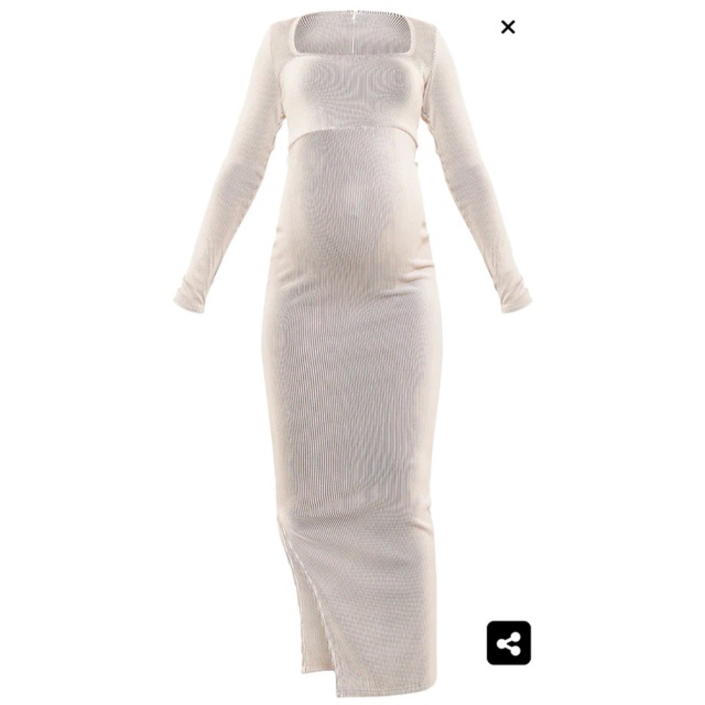 Maternity Cream Ribbed Side Split Maxi Dress - Picture 2 of 7